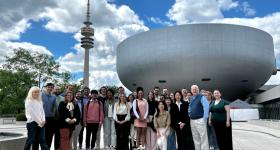 GW Law students pose for a photo outside the BMW headquarters in Munich, Germany.