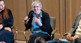 GW Law Assistant Dean Kathy Hessler speaks during a panel at the Oxford Centre for Animal Ethics Summer School in Oxford, England.